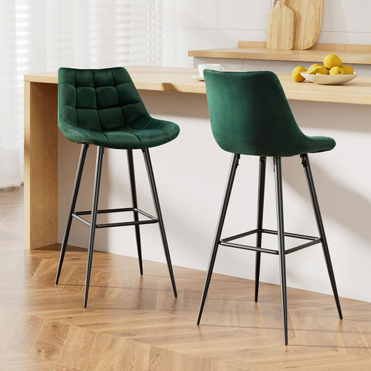 Artiss 2x Bar Stools Velvet Chairs Green - Furniture > Bar Stools & Chairs > Table & Bar Stools