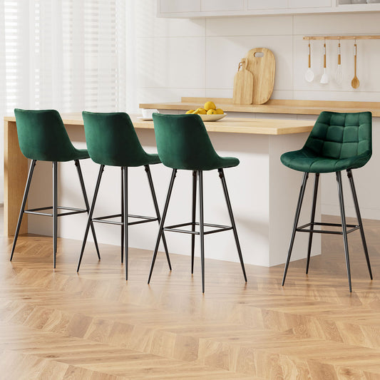 Artiss 4x Bar Stools Velvet Chairs Green - Furniture > Bar Stools & Chairs > Table & Bar Stools