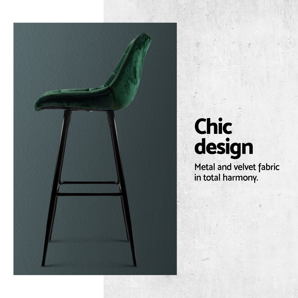 Artiss 4x Bar Stools Velvet Chairs Green Furniture > Bar Stools & Chairs > Table & Bar Stools