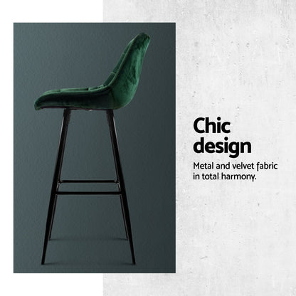 Artiss 4x Bar Stools Velvet Chairs Green Furniture > Bar Stools & Chairs > Table & Bar Stools