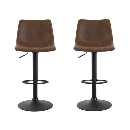 Artiss 2x Bar Stools Vintage Leather Swivel Gas Lift Brown Furniture > Bar Stools & Chairs > Table & Bar Stools