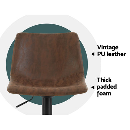 Artiss 2x Bar Stools Vintage Leather Swivel Gas Lift Brown Furniture > Bar Stools & Chairs > Table & Bar Stools