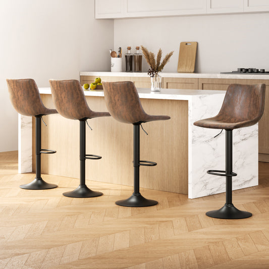 Artiss 4x Bar Stools Vintage Leather Swivel Gas Lift Brown - Furniture > Bar Stools & Chairs > Table & Bar Stools