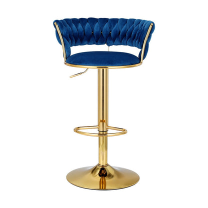 Artiss 2x Bar Stools Gas Lift Velvet Woven Backrest Navy - Furniture > Bar Stools & Chairs > Table & Bar Stools
