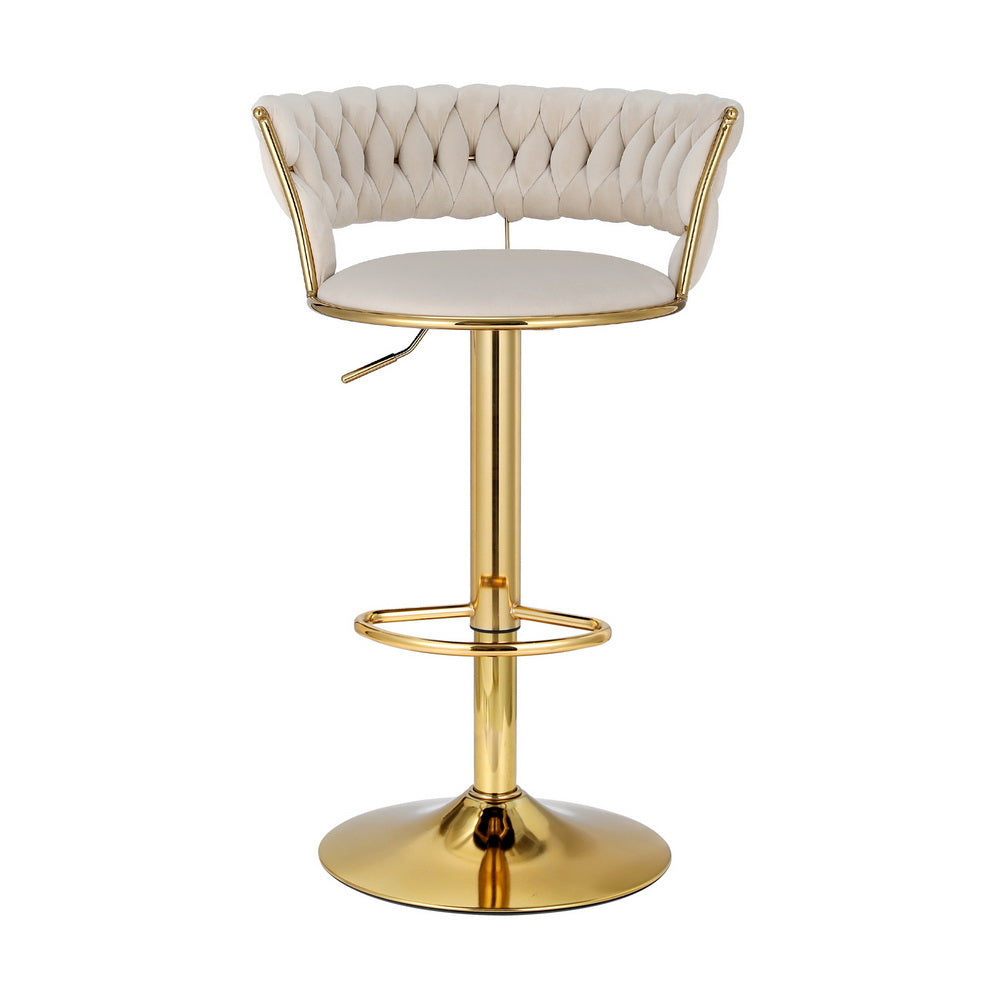 Artiss Bar Stools Gas Lift Velvet Woven Backrest Ivory - Furniture > Bar Stools & Chairs > Table & Bar Stools