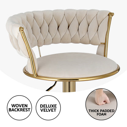 Artiss Bar Stools Gas Lift Velvet Woven Backrest Ivory - Furniture > Bar Stools & Chairs > Table & Bar Stools