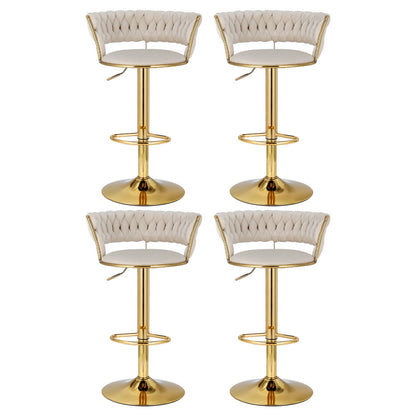 Artiss 4x Bar Stools Gas Lift Velvet Woven Backrest Ivory - Furniture > Bar Stools & Chairs > Table & Bar Stools