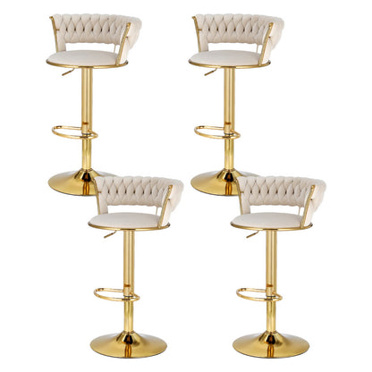 Artiss 4x Bar Stools Gas Lift Velvet Woven Backrest Ivory - Furniture > Bar Stools & Chairs > Table & Bar Stools