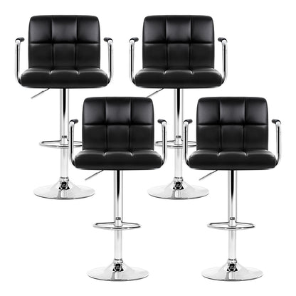 Artiss 4x Bar Stools Leather Gas Lift w/Armrest Black Furniture > Bar Stools & Chairs > Table & Bar Stools