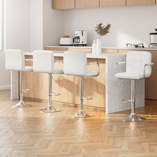 Artiss 4x Bar Stools Leather Gas Lift w/Armrest White - Furniture > Bar Stools & Chairs > Table & Bar Stools