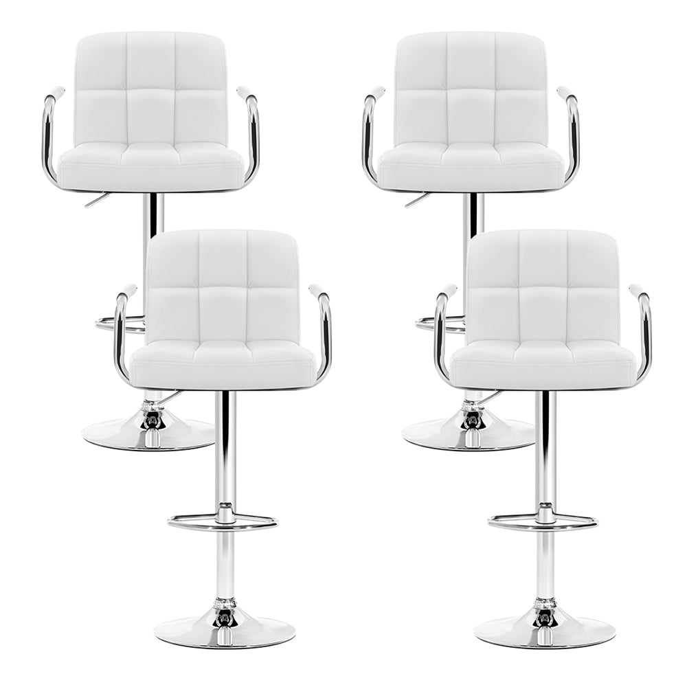 Artiss 4x Bar Stools Leather Gas Lift w/Armrest White - Furniture > Bar Stools & Chairs > Table & Bar Stools