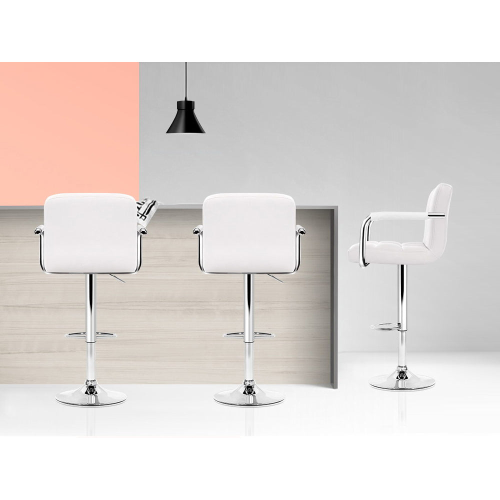 Artiss 4x Bar Stools Leather Gas Lift w/Armrest White - Furniture > Bar Stools & Chairs > Table & Bar Stools