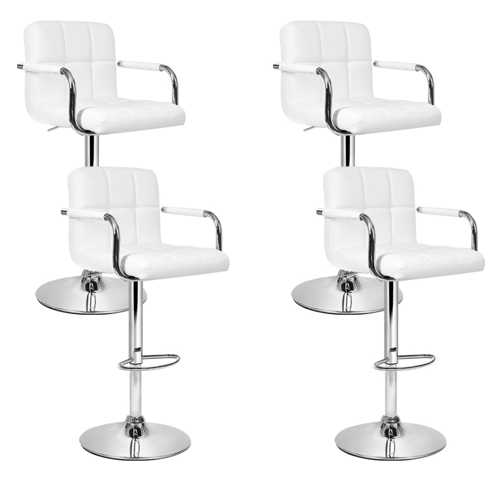 Artiss 4x Bar Stools Leather Gas Lift w/Armrest White - Furniture > Bar Stools & Chairs > Table & Bar Stools