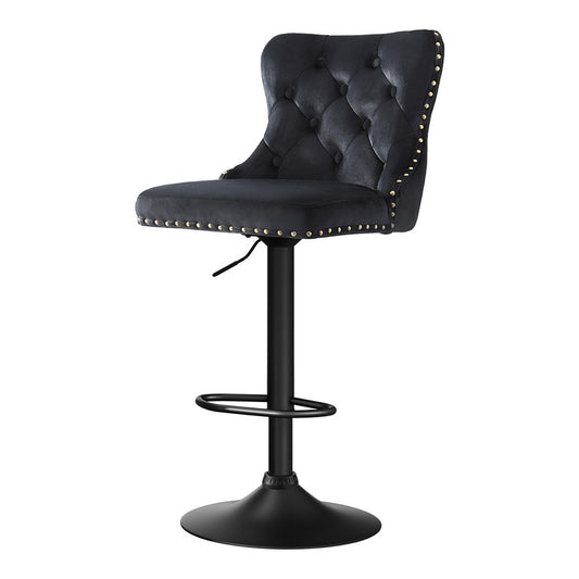 Artiss 1x Velvet Bar Stool Adjustable Height Nailhead Trim Kitchen Counter Stool - Furniture > Bar Stools & Chairs >