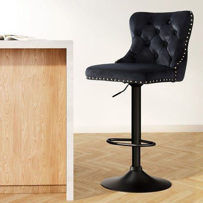 Artiss 1x Velvet Bar Stool Adjustable Height Nailhead Trim Kitchen Counter Stool - Furniture > Bar Stools & Chairs >