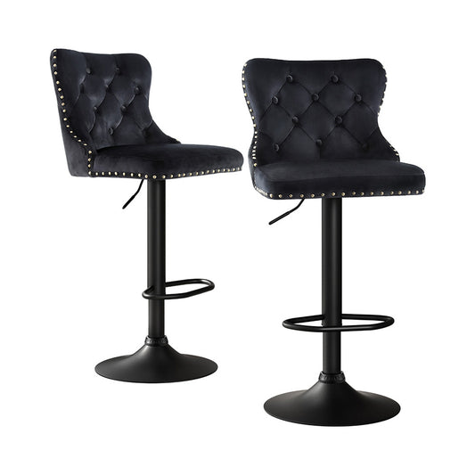 Artiss 2x Velvet Bar Stool Adjustable Height Nailhead Trim Kitchen Counter Stool - Furniture > Bar Stools & Chairs >