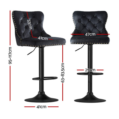 Artiss 2x Velvet Bar Stool Adjustable Height Nailhead Trim Kitchen Counter Stool - Furniture > Bar Stools & Chairs >