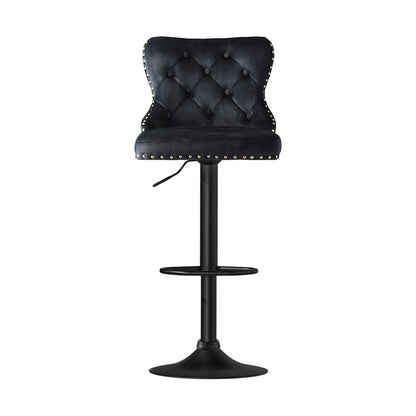 Artiss 2x Velvet Bar Stool Adjustable Height Nailhead Trim Kitchen Counter Stool - Furniture > Bar Stools & Chairs >
