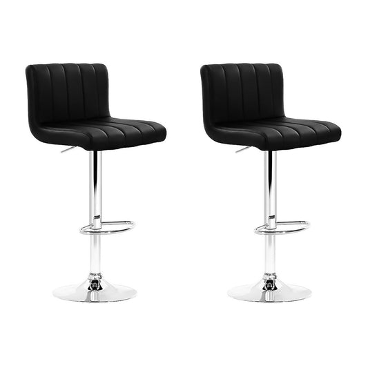 Artiss 2x Bar Stools Gas Lift Leather Chairs Black - Furniture > Bar Stools & Chairs > Table & Bar Stools
