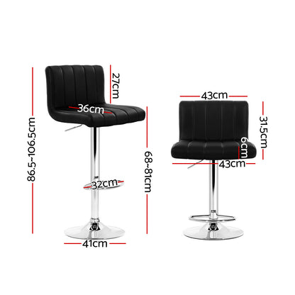 Artiss 2x Bar Stools Gas Lift Leather Chairs Black - Furniture > Bar Stools & Chairs > Table & Bar Stools