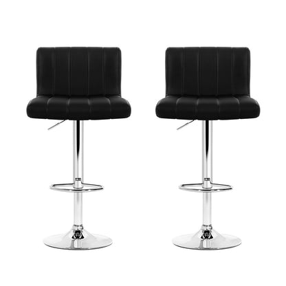 Artiss 2x Bar Stools Gas Lift Leather Chairs Black - Furniture > Bar Stools & Chairs > Table & Bar Stools