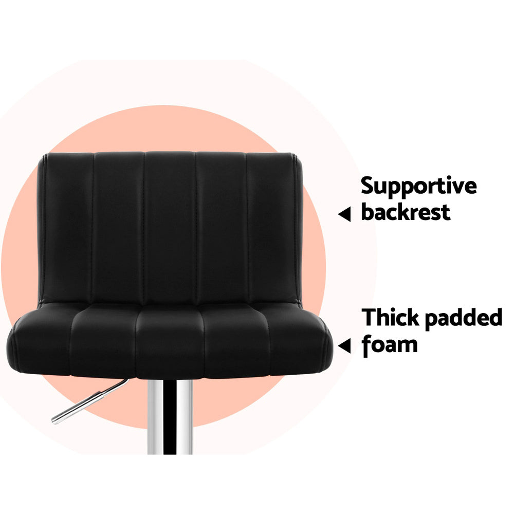 Artiss 2x Bar Stools Gas Lift Leather Chairs Black - Furniture > Bar Stools & Chairs > Table & Bar Stools