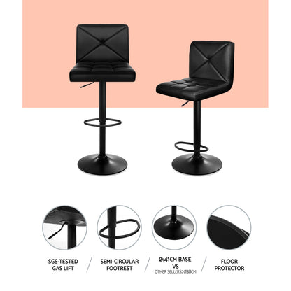 Artiss 4x Bar Stools Gas Lift Leather Chair Black - Furniture > Bar Stools & Chairs > Table & Bar Stools