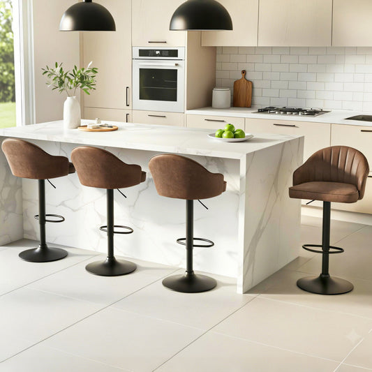 4x Bar Stools Kitchen Swivel Gas Lift Counter Chair Shell Leather Brown - Furniture > Bar Stools & Chairs > Table & Bar
