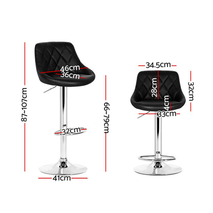 Artiss 2x Bar Stools Leather Padded Gas Lift Stool Black - Furniture > Bar Stools & Chairs > Table & Bar Stools