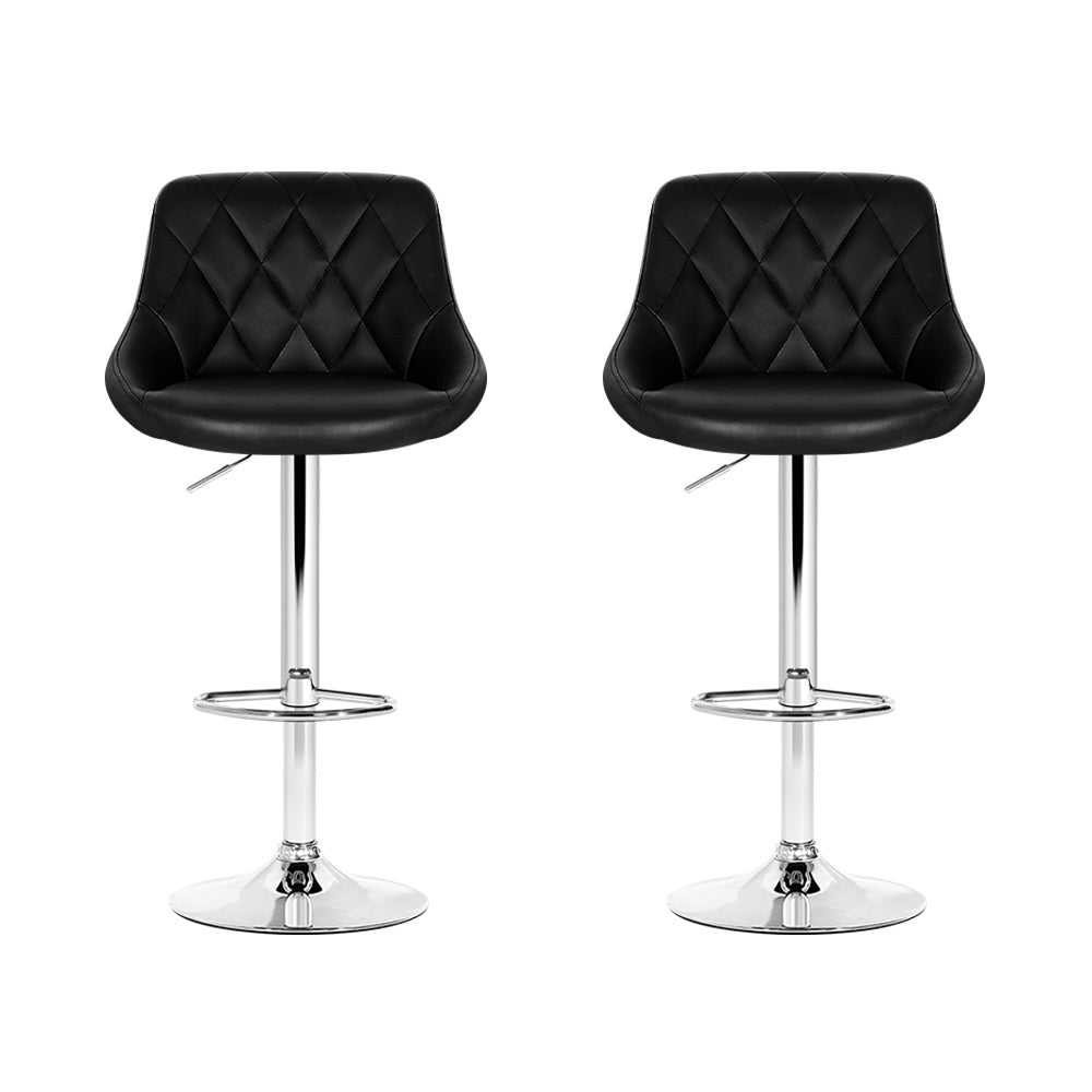 Artiss 2x Bar Stools Leather Padded Gas Lift Stool Black - Furniture > Bar Stools & Chairs > Table & Bar Stools