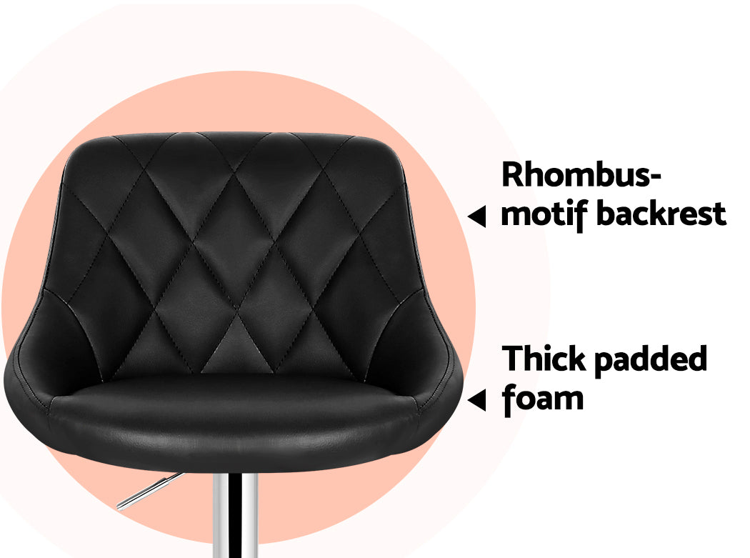 Artiss 2x Bar Stools Leather Padded Gas Lift Stool Black - Furniture > Bar Stools & Chairs > Table & Bar Stools