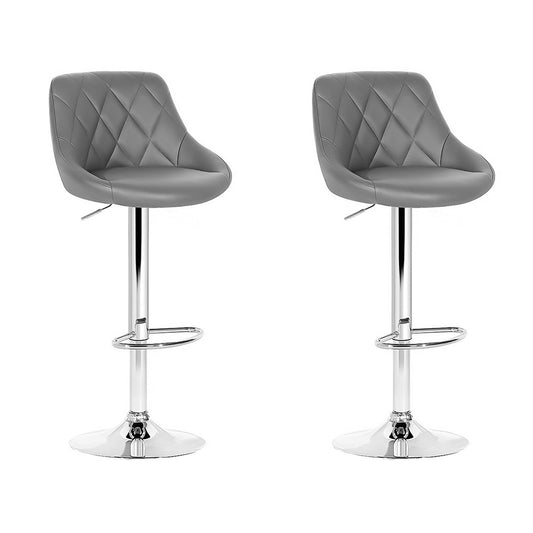 Artiss 2x Bar Stools Leather Padded Gas Lift Grey - Furniture > Bar Stools & Chairs > Table & Bar Stools