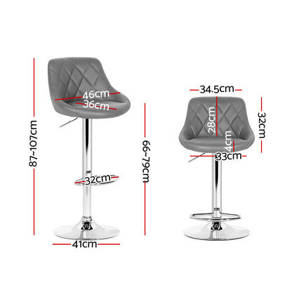 Artiss 2x Bar Stools Leather Padded Gas Lift Grey - Furniture > Bar Stools & Chairs > Table & Bar Stools