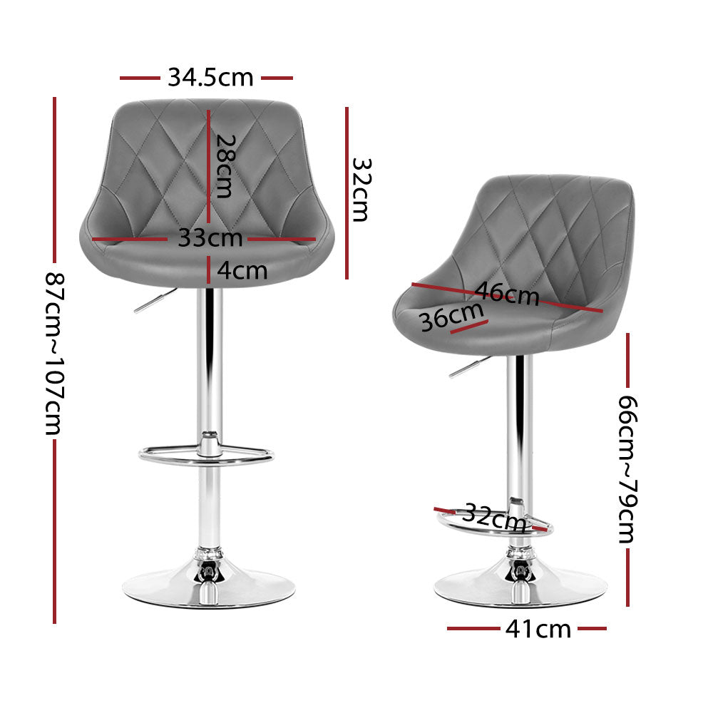 Artiss 4x Bar Stools Leather Padded Gas Lift Grey - Furniture > Bar Stools & Chairs > Table & Bar Stools