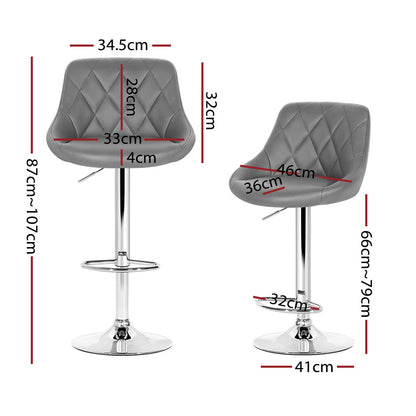 Artiss 4x Bar Stools Leather Padded Gas Lift Grey - Furniture > Bar Stools & Chairs > Table & Bar Stools