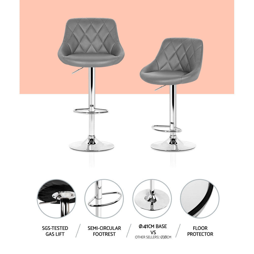Artiss 4x Bar Stools Leather Padded Gas Lift Grey - Furniture > Bar Stools & Chairs > Table & Bar Stools
