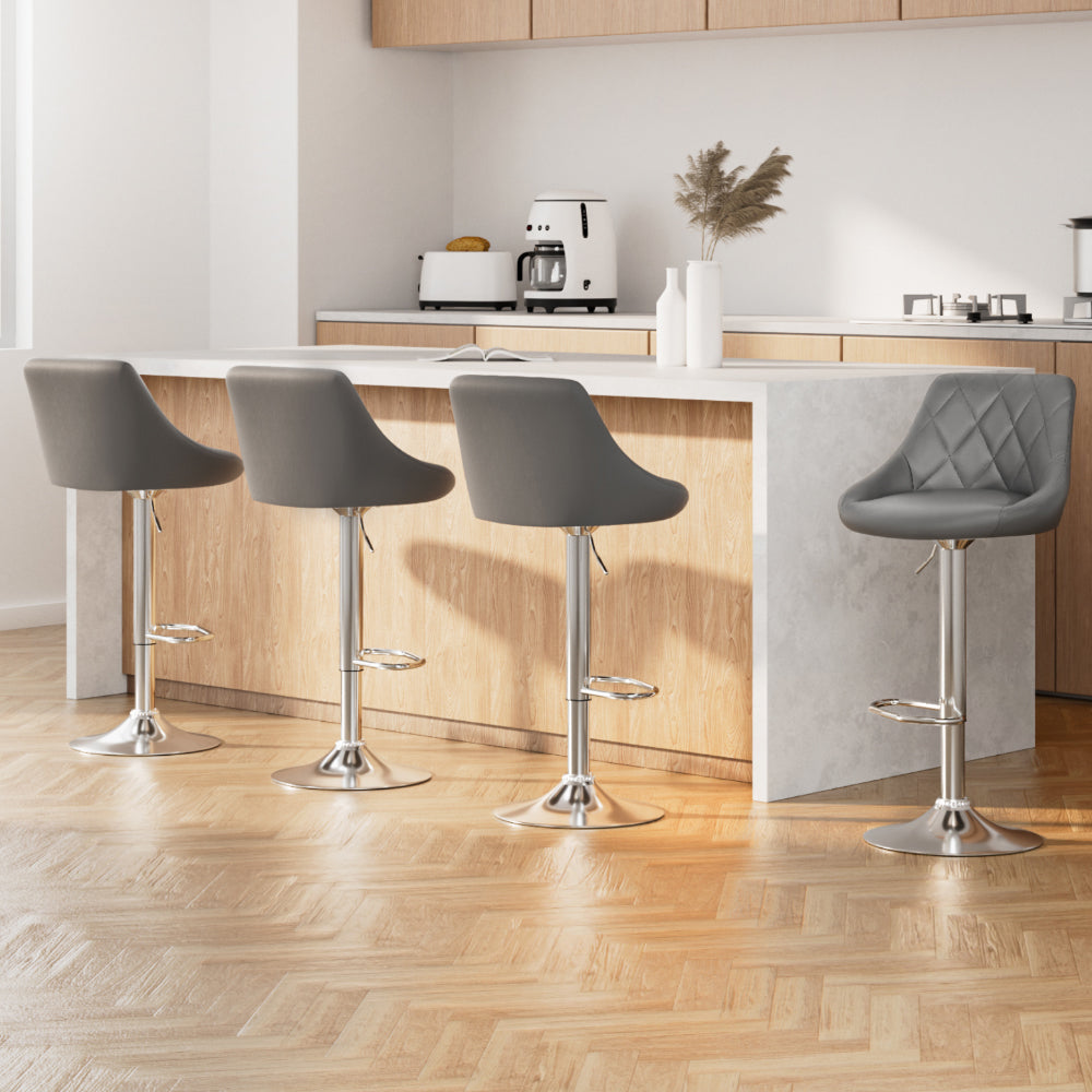 Artiss 4x Bar Stools Leather Padded Gas Lift Grey - Furniture > Bar Stools & Chairs > Table & Bar Stools