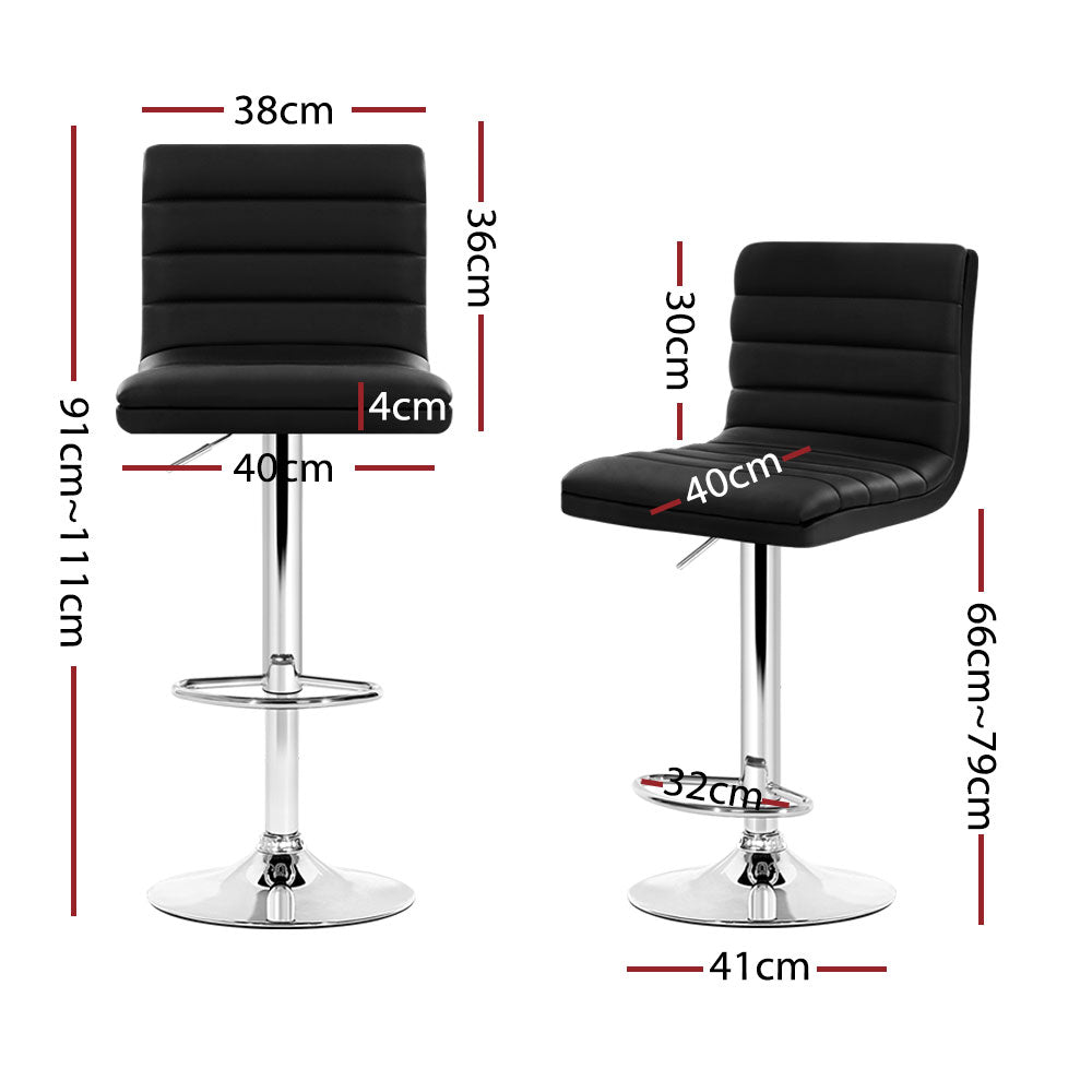Artiss 4x Bar Stools Padded Leather Gas Lift Black - Furniture > Bar Stools & Chairs > Table & Bar Stools