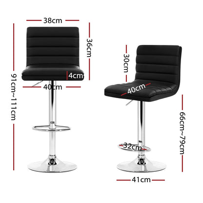 Artiss 4x Bar Stools Padded Leather Gas Lift Black - Furniture > Bar Stools & Chairs > Table & Bar Stools