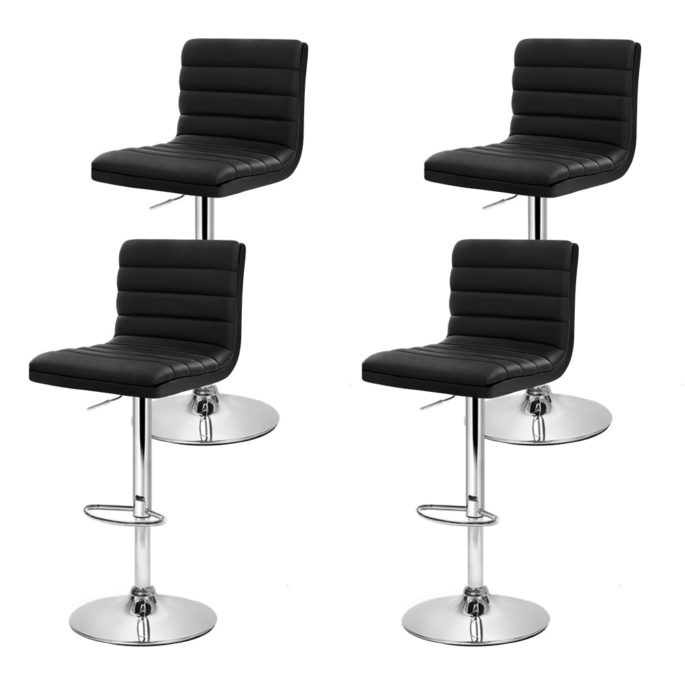 Artiss 4x Bar Stools Padded Leather Gas Lift Black - Furniture > Bar Stools & Chairs > Table & Bar Stools
