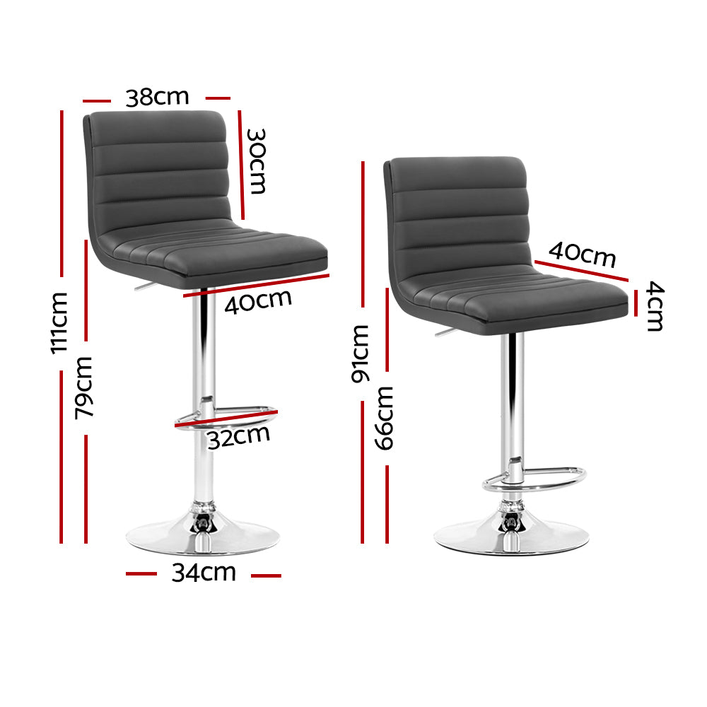 Artiss Set of 4 PU Leather Lined Pattern Bar Stools- Grey and Chrome - Furniture > Bar Stools & Chairs > Table & Bar