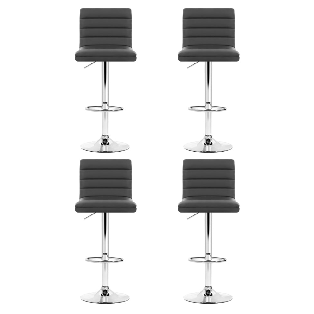 Artiss Set of 4 PU Leather Lined Pattern Bar Stools- Grey and Chrome - Furniture > Bar Stools & Chairs > Table & Bar