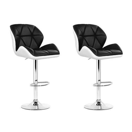 Artiss 2x Bar Stools Gas Lift Padded Leather Black & White - Furniture > Bar Stools & Chairs > Table & Bar Stools