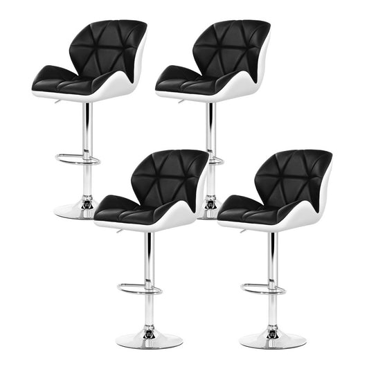 Artiss 4x Bar Stools Gas Lift Padded Leather Black & White - Furniture > Bar Stools & Chairs > Table & Bar Stools