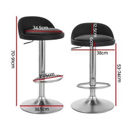 Artiss 2x Bar Stools PU Leather Gas Lift Black - Furniture > Bar Stools & Chairs > Table & Bar Stools