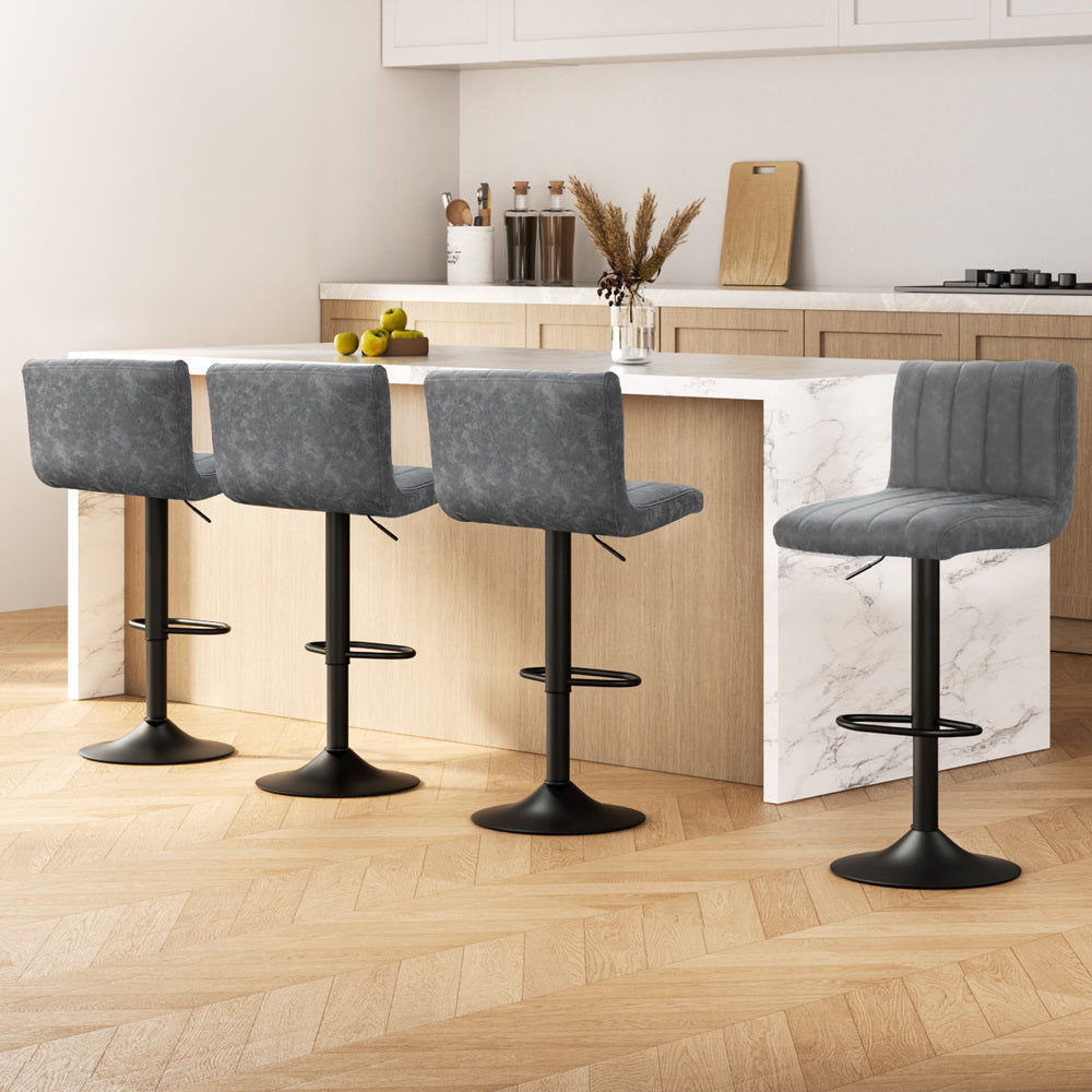 Artiss 4x Bar Stools Vintage Leather Gas Lift Grey - Furniture > Bar Stools & Chairs > Massage Chairs