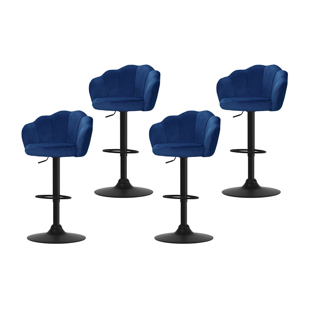 Artiss 4x Bar Stools Gas Lift Velvet Blue - Furniture > Bar Stools & Chairs > Table & Bar Stools