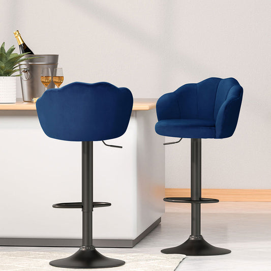Artiss 4x Bar Stools Gas Lift Velvet Blue - Furniture > Bar Stools & Chairs > Table & Bar Stools