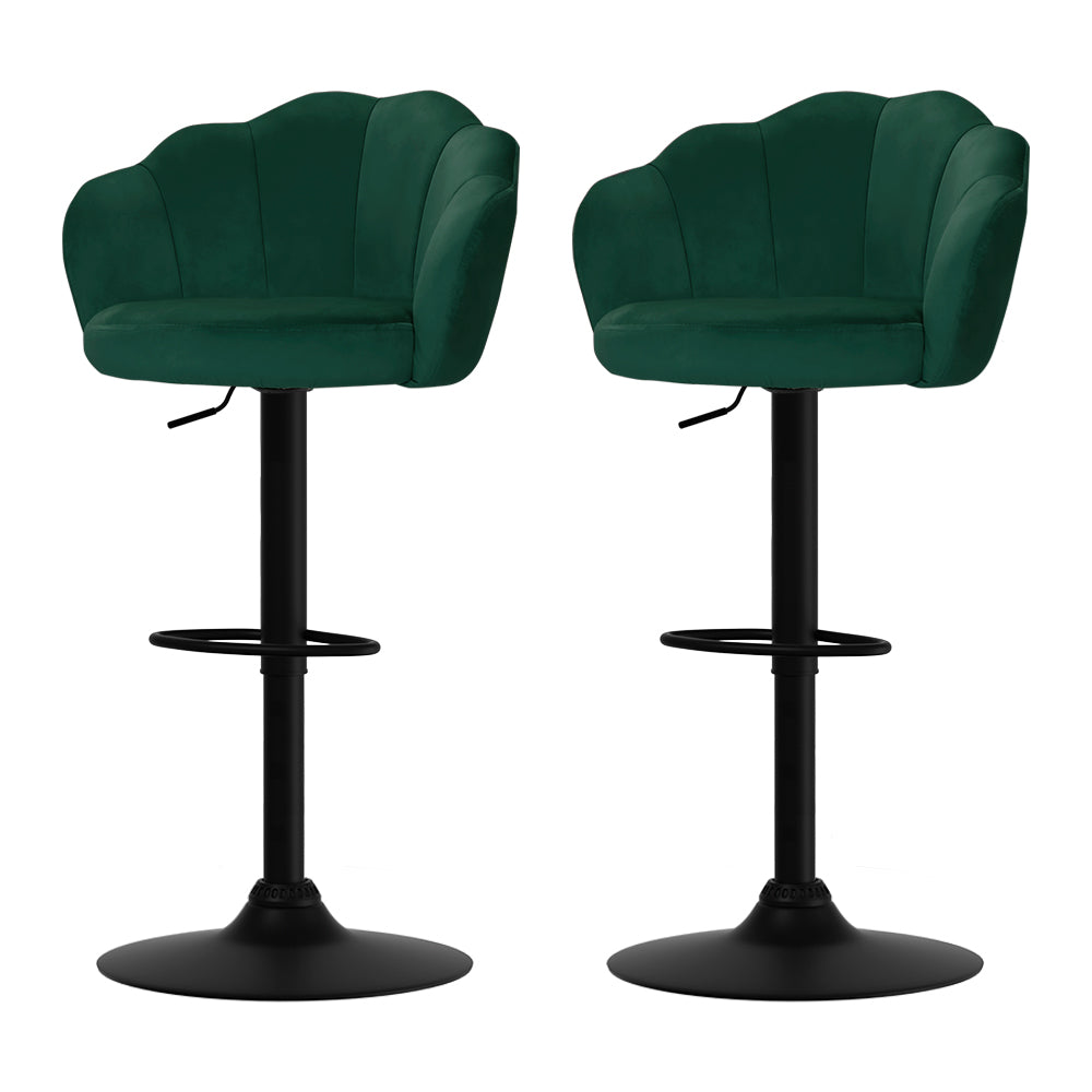 Artiss 2x Bar Stools Gas Lift Velvet Green - Furniture > Bar Stools & Chairs > Table & Bar Stools