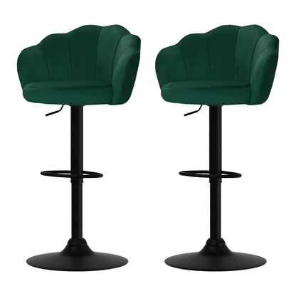 Artiss 2x Bar Stools Gas Lift Velvet Green - Furniture > Bar Stools & Chairs > Table & Bar Stools